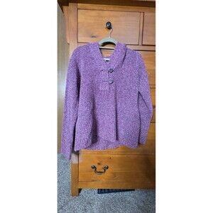 Columbia Knit Hoodie Sweater Size Large Pullover Purple Button Neck Cozy